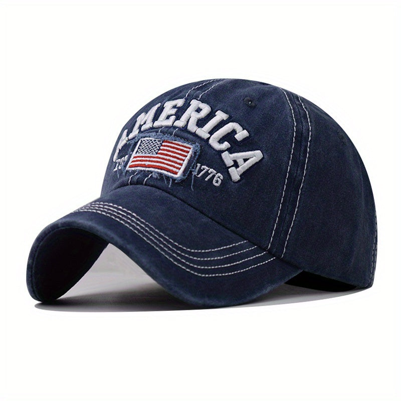[Vintage Baseball Cap] Adjustable Baseball Cap with American Flag Embroidery