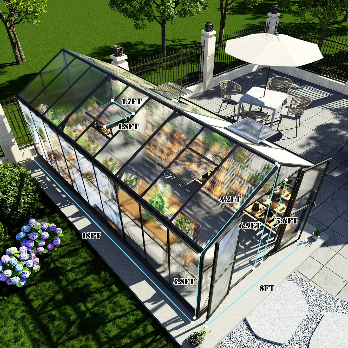 AMERLIFE Grandiose Polycarbonate Greenhouse - Quick-Connect System, Spacious Walk-In Design, 4 Vents