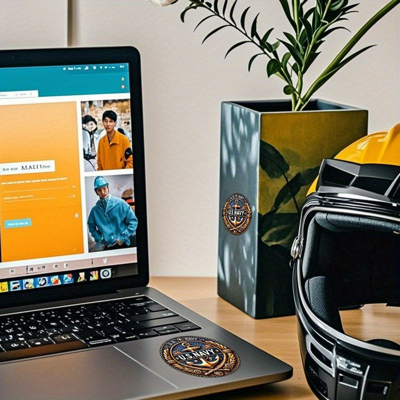 Set of 3 Vinyl Decals Featuring a U.S. Navy Theme, 3X3 Inches Round, And Durable