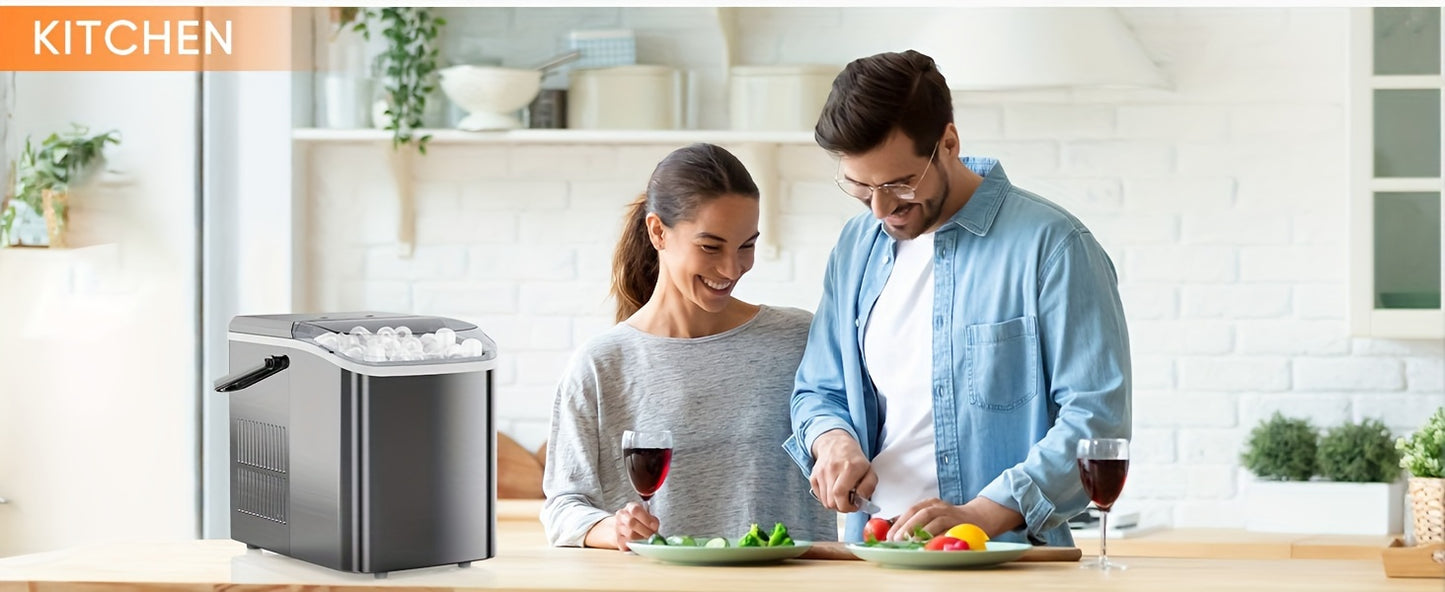 Portable Ice Maker Countertop w/Soft 9 Ice Cubes in 6 Minutes, 26.5lbs/24Hrs, Self-Cleaning