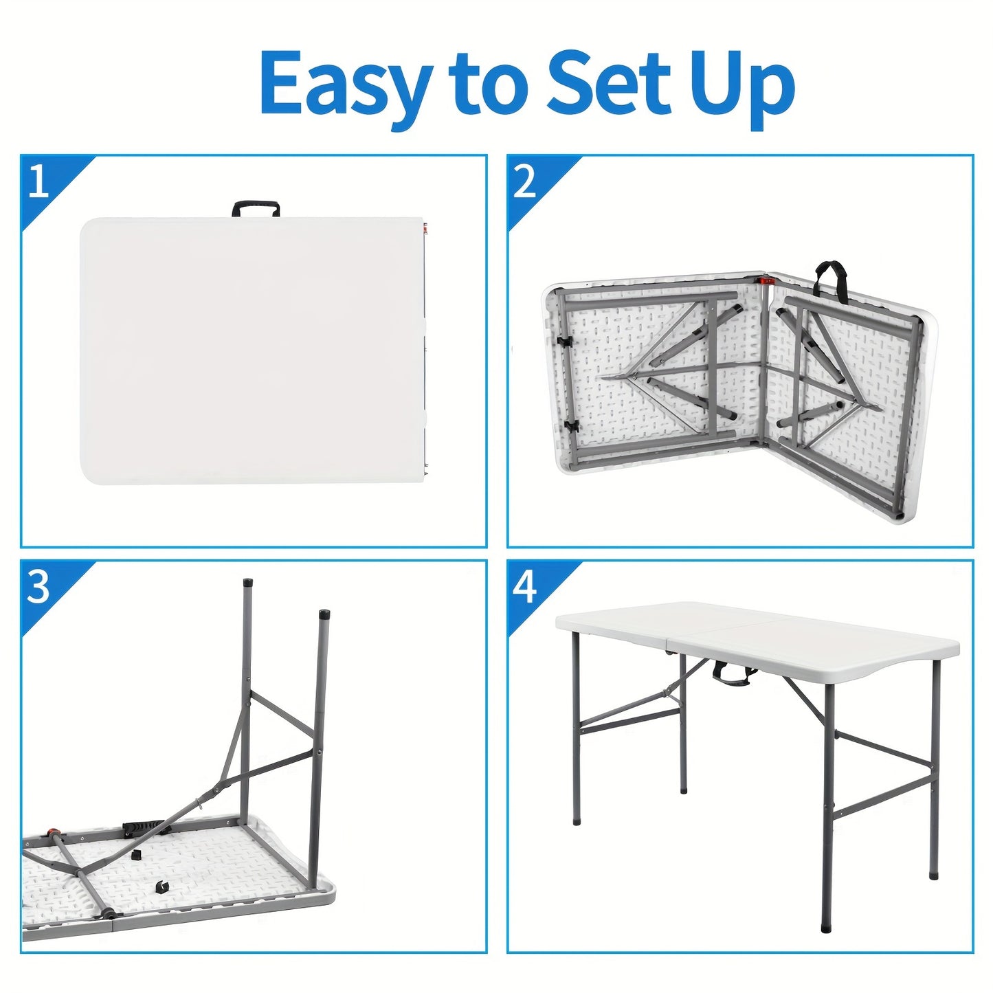 4FT/6FT Plastic Folding Table, Portable Dining Table Indoor Outdoor W/Carrying Handle, Locks, White