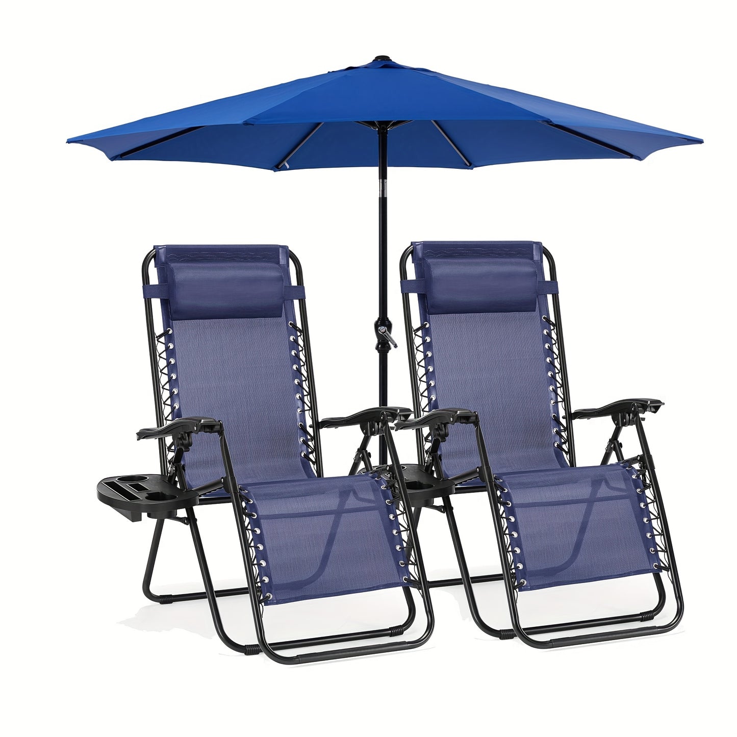 2-Pack Zero Gravity Chair w/1 Patio Umbrella Set - Outdoor Foldable Portable Lightweight Recliner