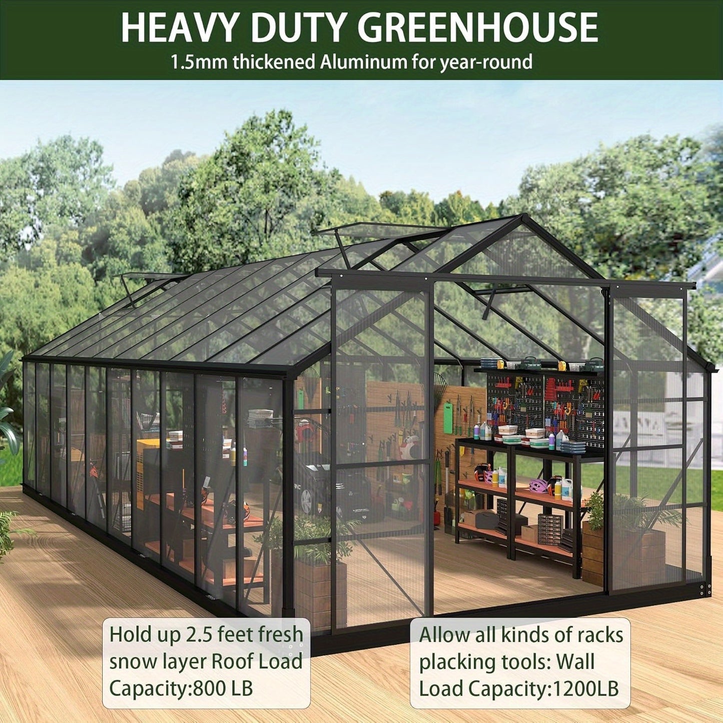 Greenhouses For Planting Flower And Vegetable Outdoors, 8x20FT Polycarbonate Greenhouses