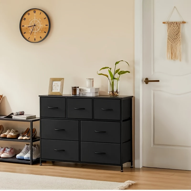 Dresser for Bedroom, Storage Drawers, TV Stand Fabric Storage Tower w/7 Drawers, Chest of Drawers