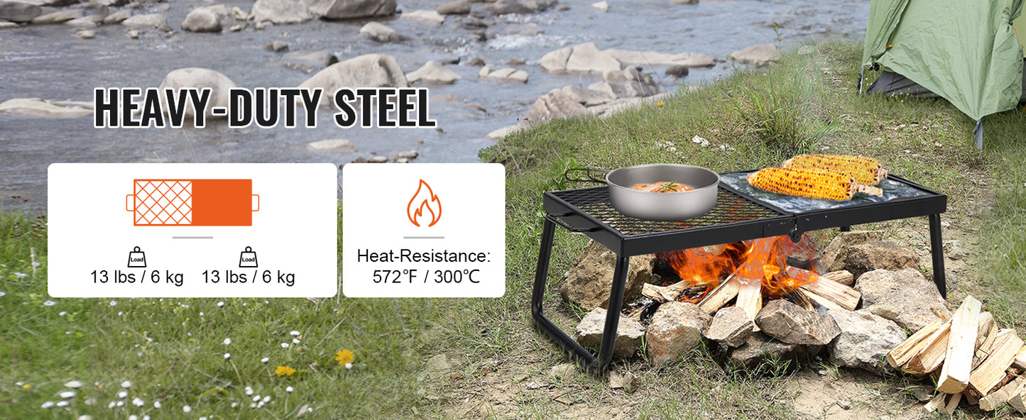 VEVOR Folding Campfire Grill, Portable Camping Grates Cooking Equipment with Legs Carrying Bag