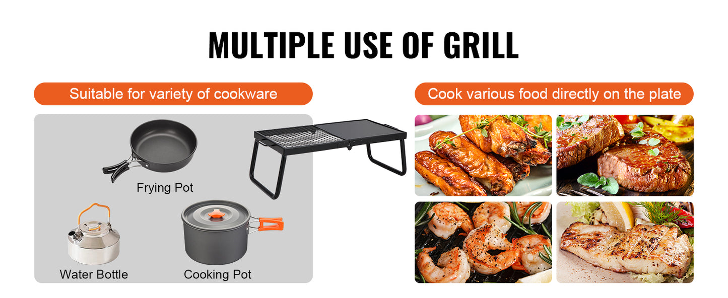 VEVOR Folding Campfire Grill, Portable Camping Grates Cooking Equipment with Legs Carrying Bag