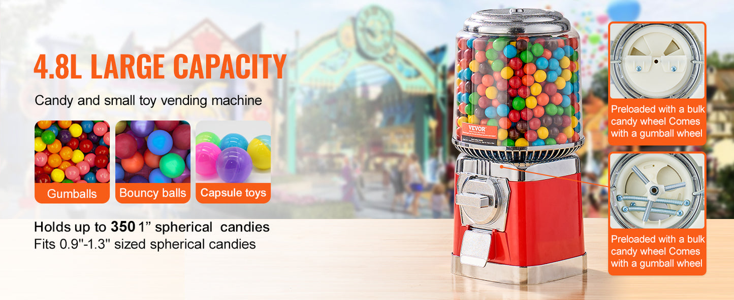 VEVOR Gumball Machine for Kids Candy Vending Machine Bubble Gum Machine Coin Operated