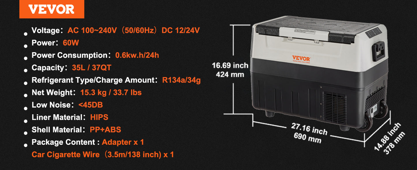 SucceBuy 45L Car Refrigerator Mini Fridge Freezer Portable Compressor Cooler