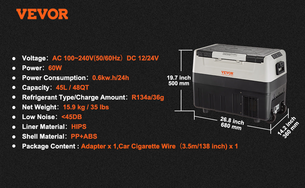 SucceBuy 45L Car Refrigerator Mini Fridge Freezer Portable Compressor Cooler