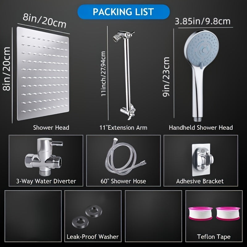 Matte Black 10" Stainless Steel Showerhead 1pc - High-Pressure Rain Shower Head Set w/11" Arm