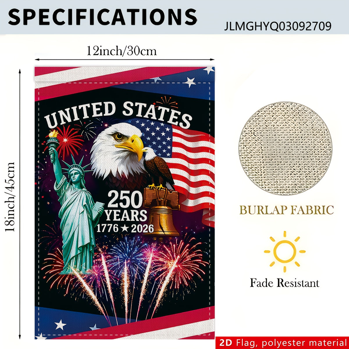 2D Flat, 2D flat banner, 1pc American 250th anniversary decoration, 30cm/45cm, 12in/18in