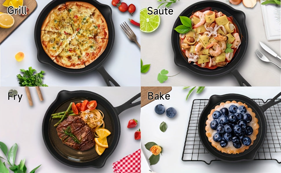 3pcs Non-Stick Cast Iron Skillet Set with Drip Spout - Perfect for Holiday Cooking, RV & Campfire