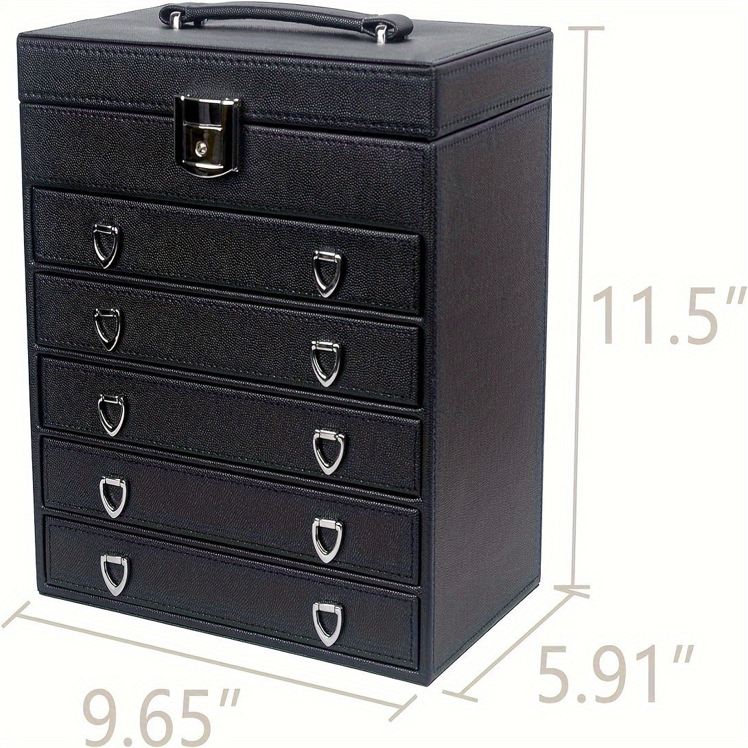 6-Layer Large Leather Jewelry Box for Women, Jewelry Organizer Box w/Mirror LJC09BK