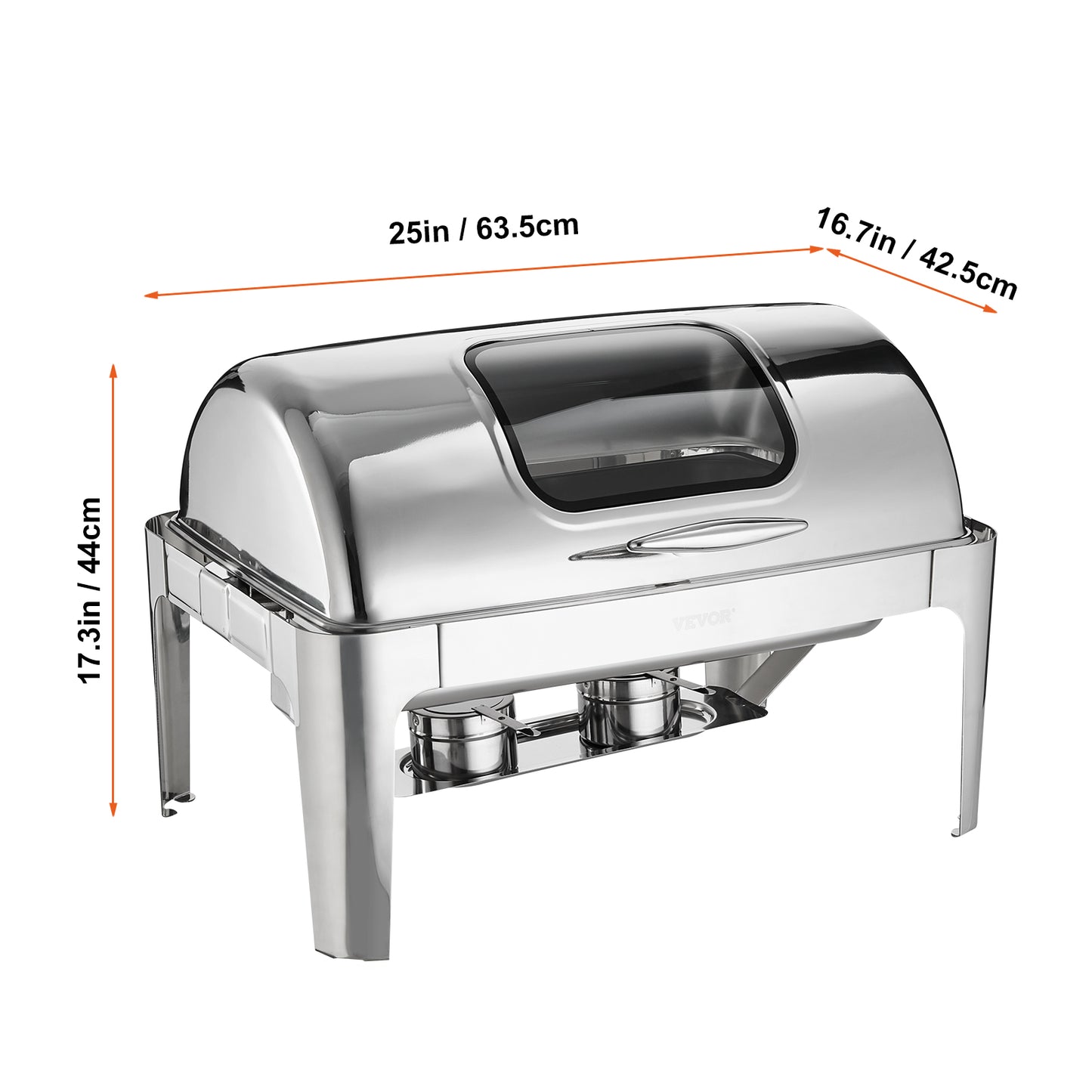 VEVOR 9QT Roll-top Chafing Dish Buffet Stainless Steel w/2 Half Pans Rectangle Catering Warmer