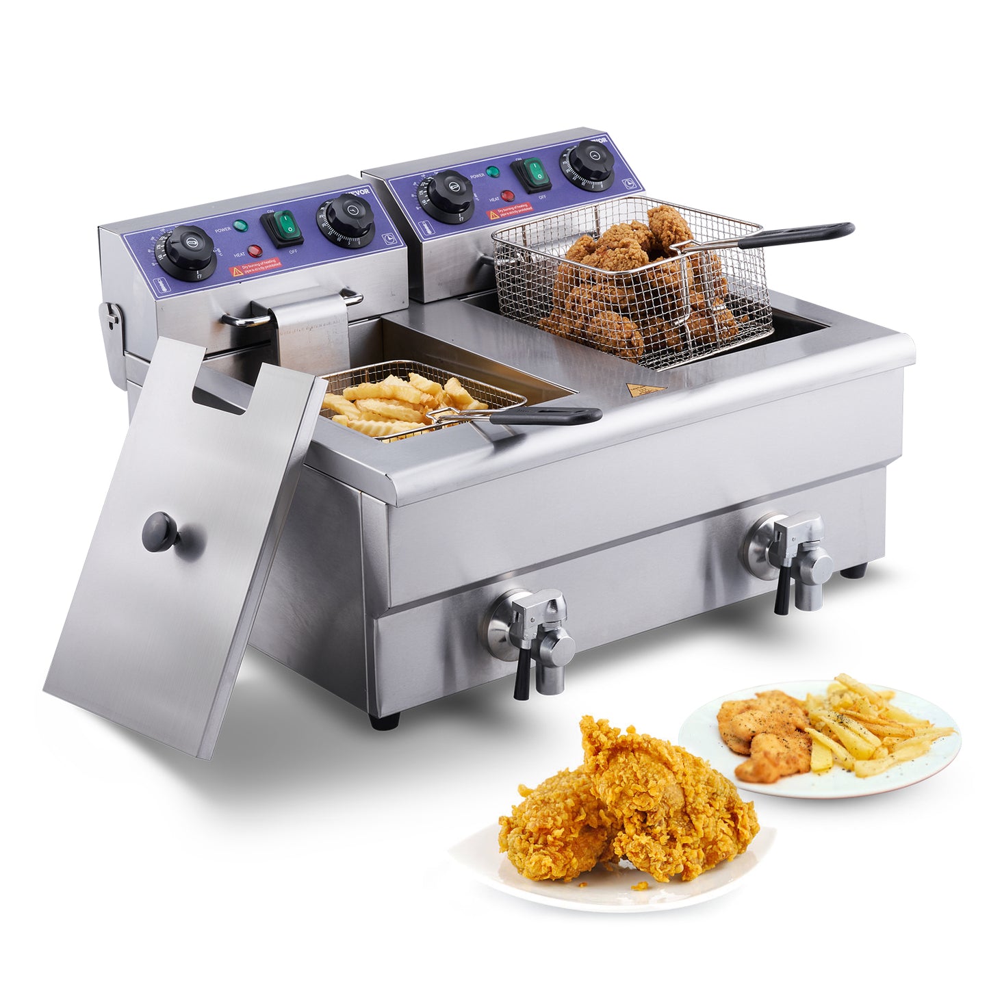 VEVOR  Electric Deep Fryer w/Dual Removable Tanks 12L 5000W Commercial Countertop Fryer