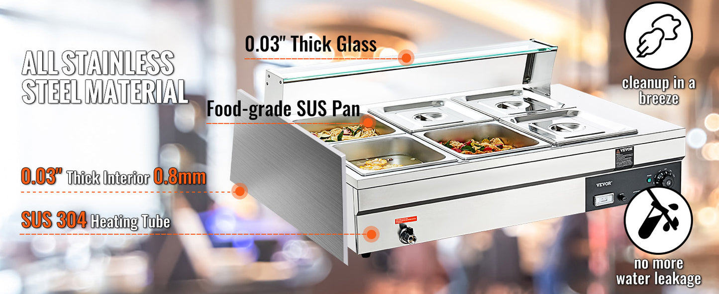 VEVOR Commercial Electric Soup Food Warmer with 3/6/10/12 Pans Stainless Steel Bain Marie Buffet