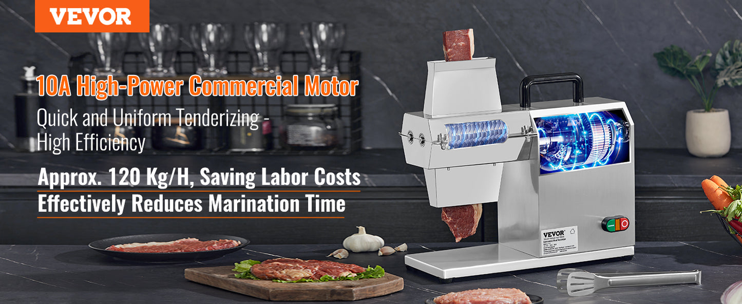 VEVOR Commercial Meat Tenderizer Heavy Duty Stainless Steel/Meat Tong and Cleaning Brush 450W