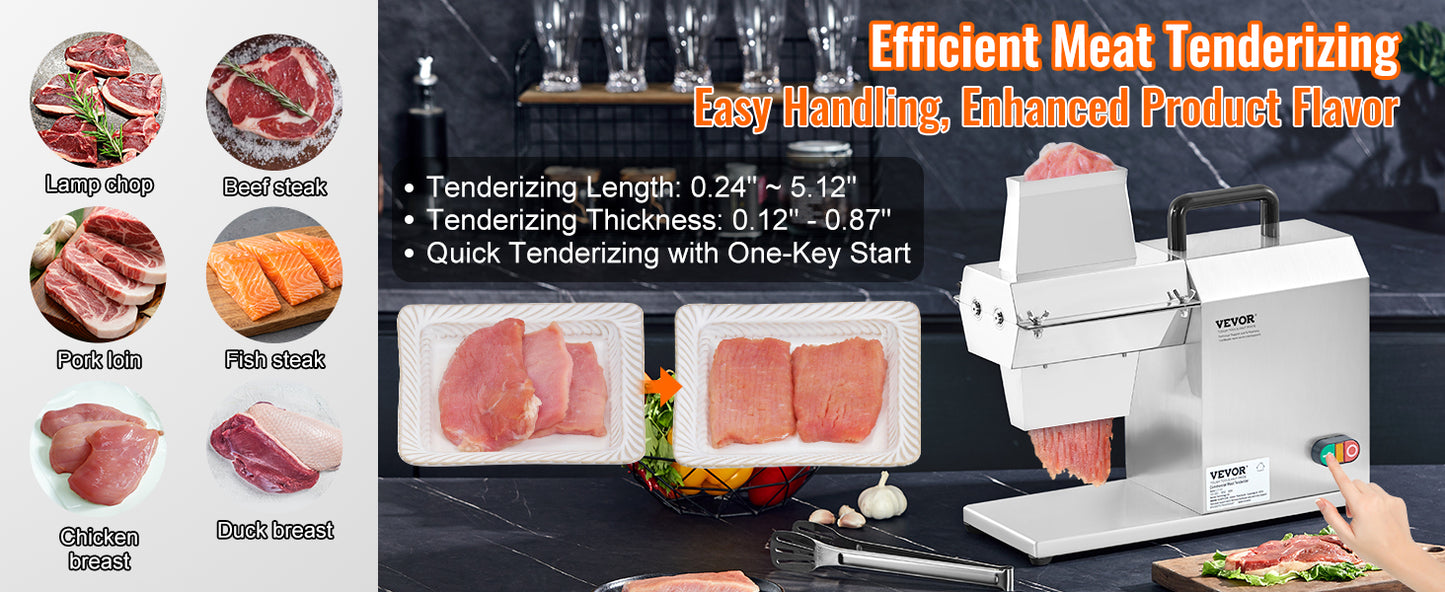 VEVOR Commercial Meat Tenderizer Heavy Duty Stainless Steel/Meat Tong and Cleaning Brush 450W