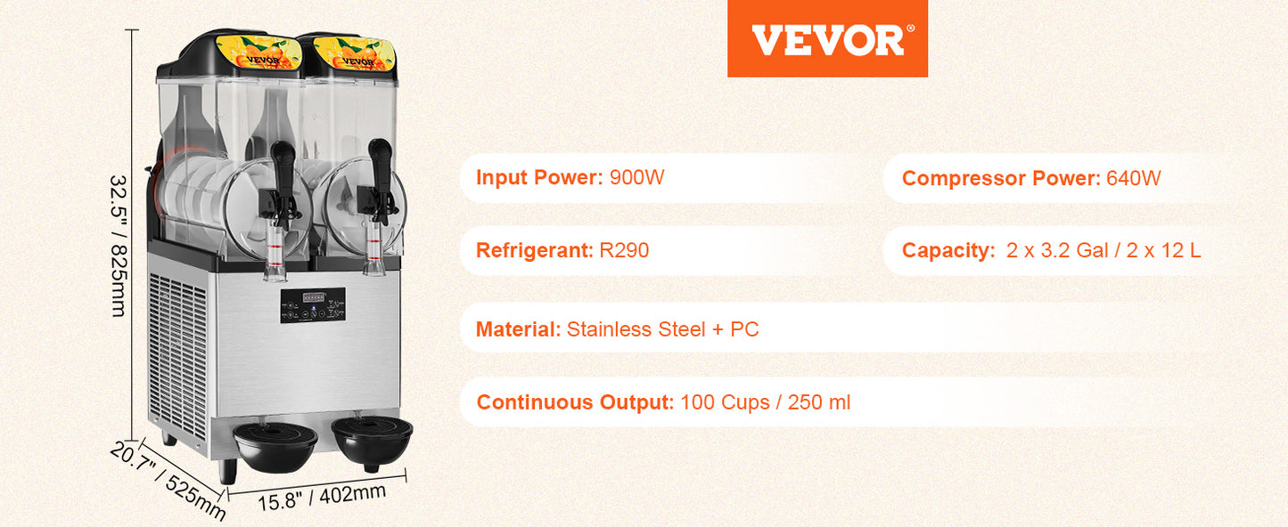 VEVOR Commercial Slushy Machine 24L/6.4Gal Stainless Steel Margarita Smoothie Frozen Drink Maker