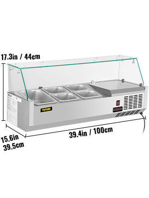 VEVOR 40/60" Auto Defr Refrigerated Condiment Prep Station Temp Display Sandwich Salad Prep Table