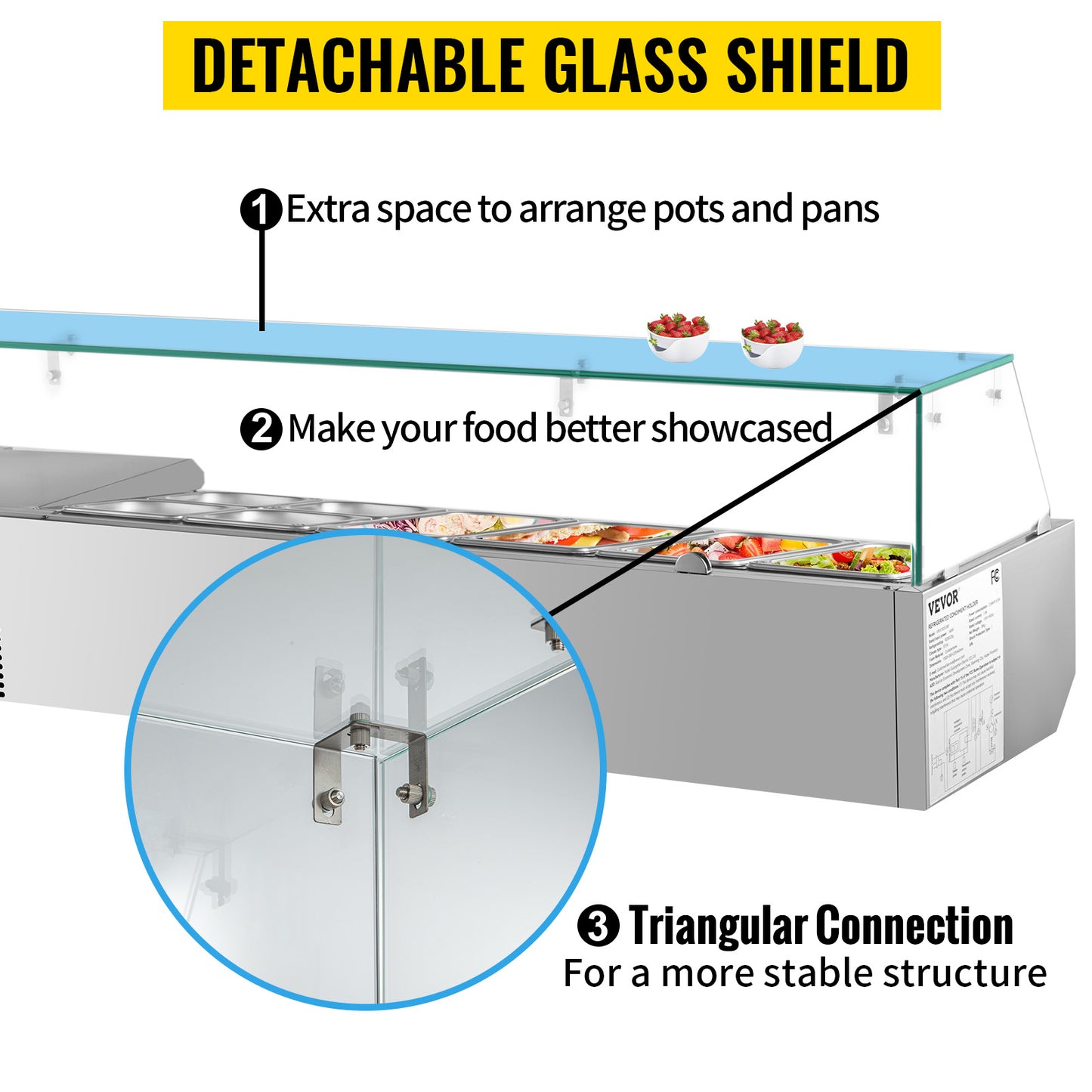 VEVOR 40/60" Auto Defr Refrigerated Condiment Prep Station Temp Display Sandwich Salad Prep Table