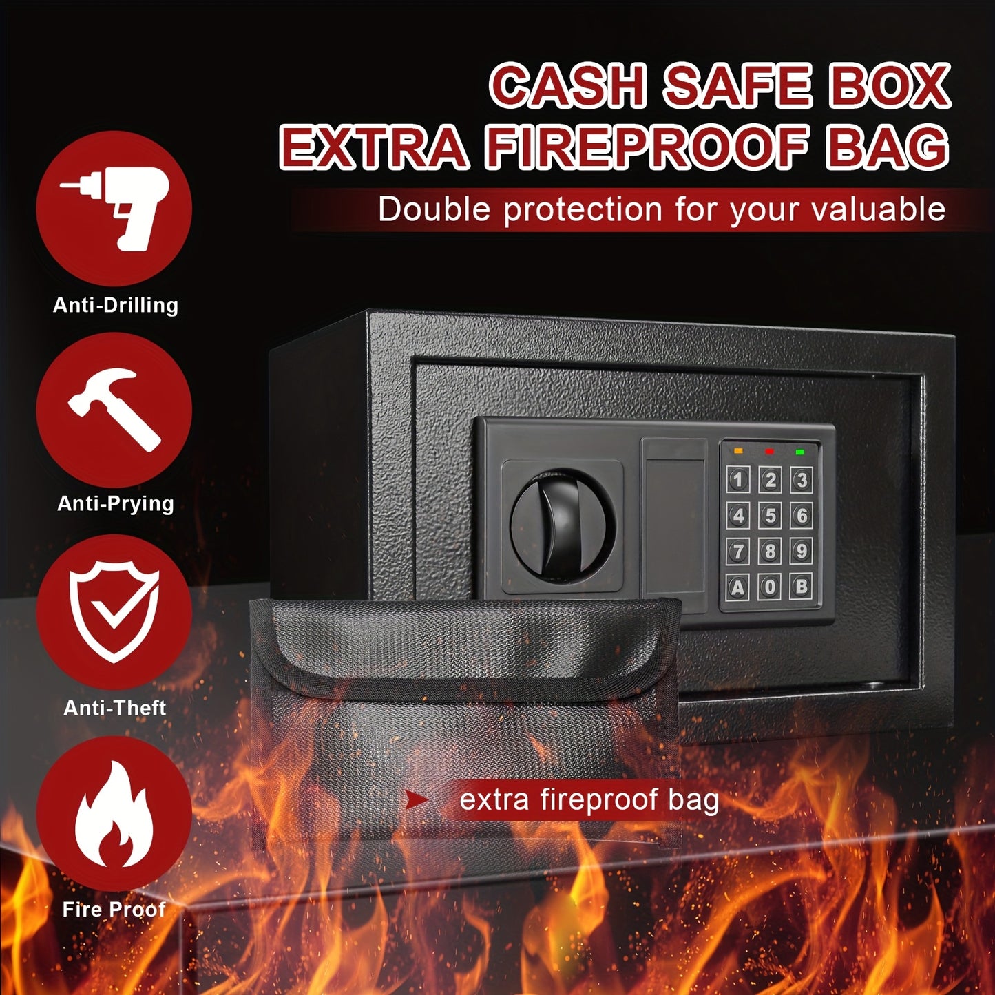 HOMEYUER Safe Box with 4pcs LED Sensor Light, Hidden Safe Box with Key & Digital Lock