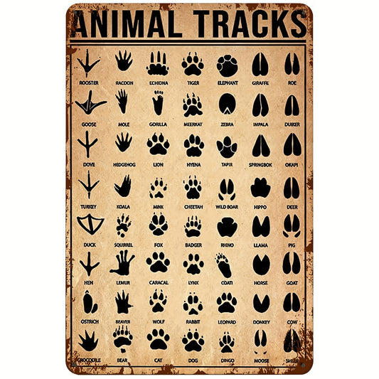 1pc, Metal Tin Signs Retro Tin Sign Vintage 'Animal Tracks' Wall Decor 12" x 8"