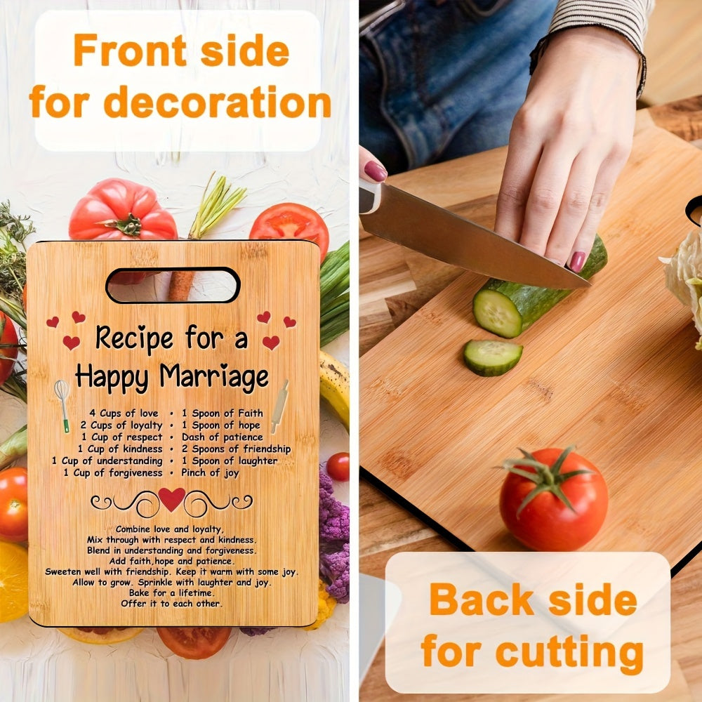 Bamboo Cutting Board w/Happy Marriage 1PC Wedding Gift for Couple, Engraved Kitchen Chopping Block