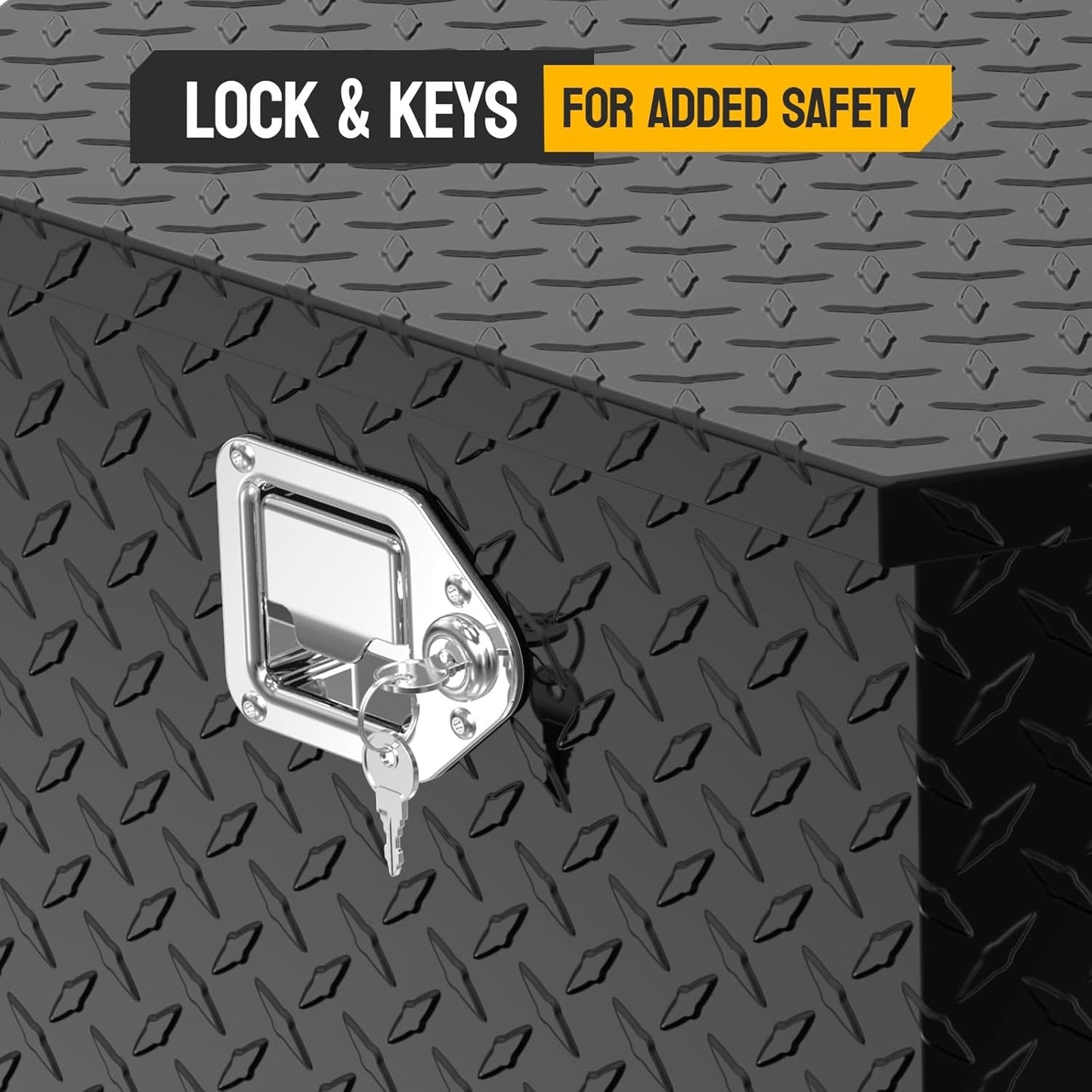 Aluminum truck toolbox with T-shaped handle lock and key, made of aluminum