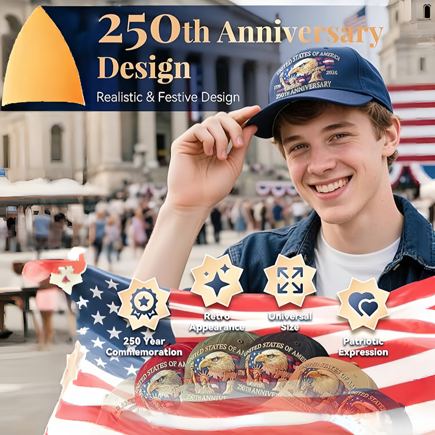 Patriotic Baseball Cap - United States 250th Anniversary Eagle Design - Adjustable Snapback, Lightweight & Comfortable - 250th Birthday of America with Eagle & 1776-2026 Years - Unisex Commemorative Gift for Veterans, History