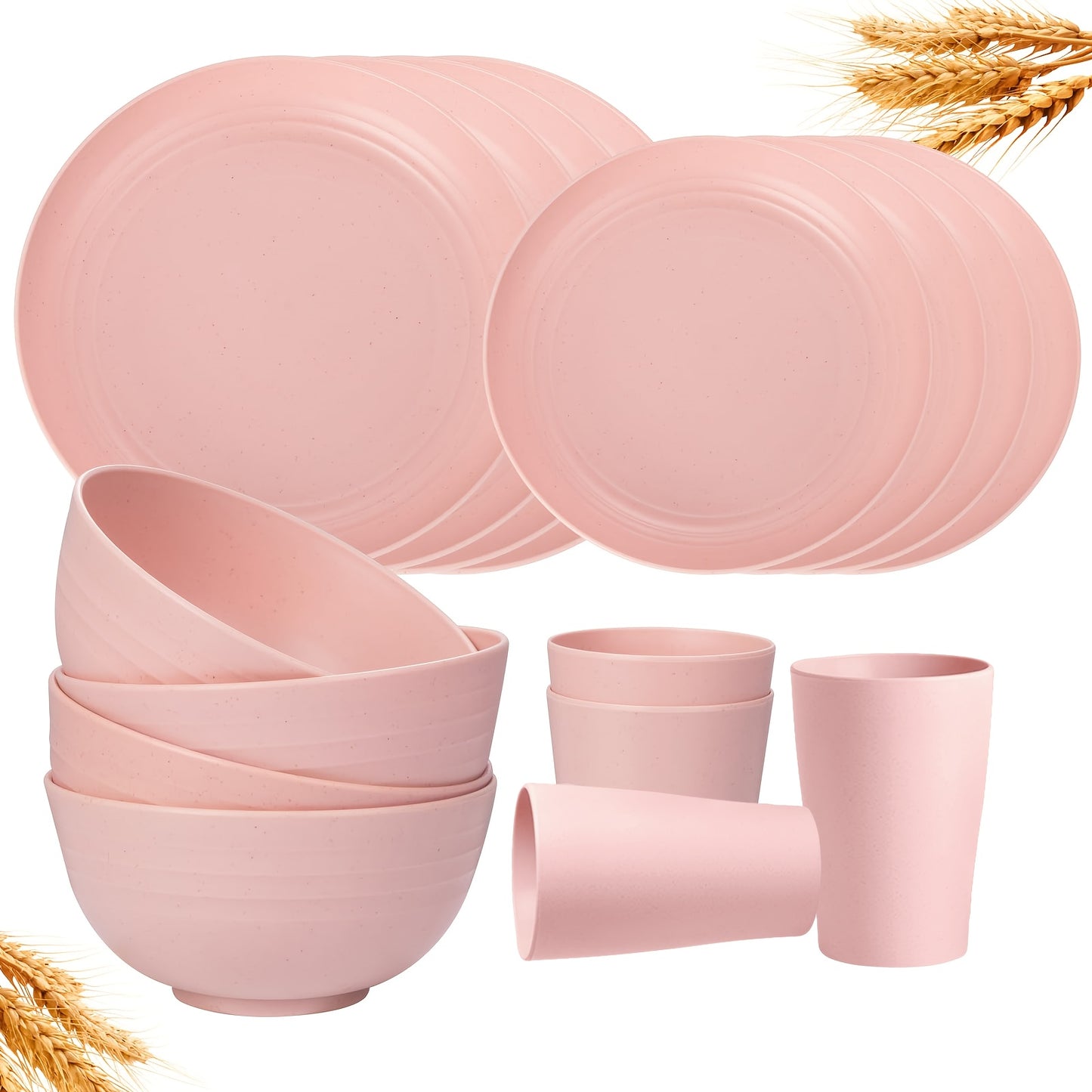 16/17/32pcs Kitchen Dinnerware Set Made from Wheat Straw, 4 Or 8 People. Unbreakable Modern Dishes