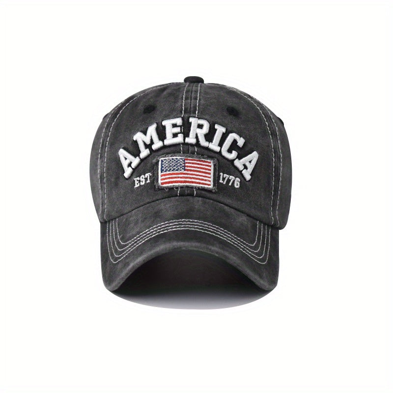 [Vintage Baseball Cap] Adjustable Baseball Cap with American Flag Embroidery