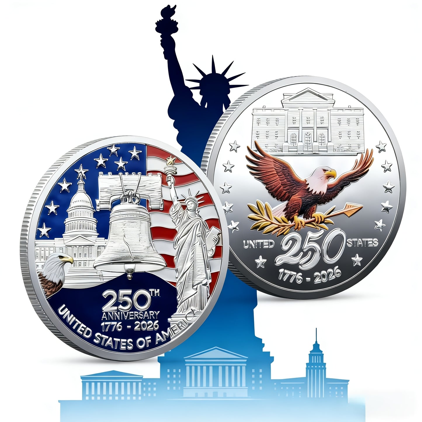 12pcs 2026 U.S. Independence 250th Anniversary Coin Set - 1776-2026 Replica Coins,W/Plastic Case