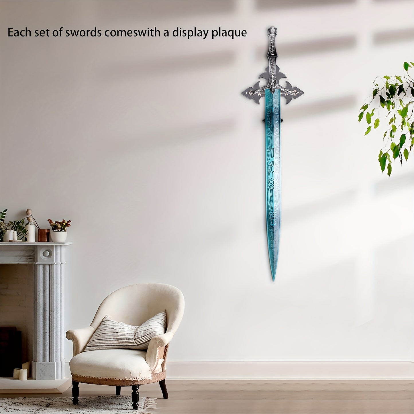 39" Sword W/Display Plaque Stainless Steel 1:1 Full Metal, Halloween Costumes, Christmas/Not Sharp