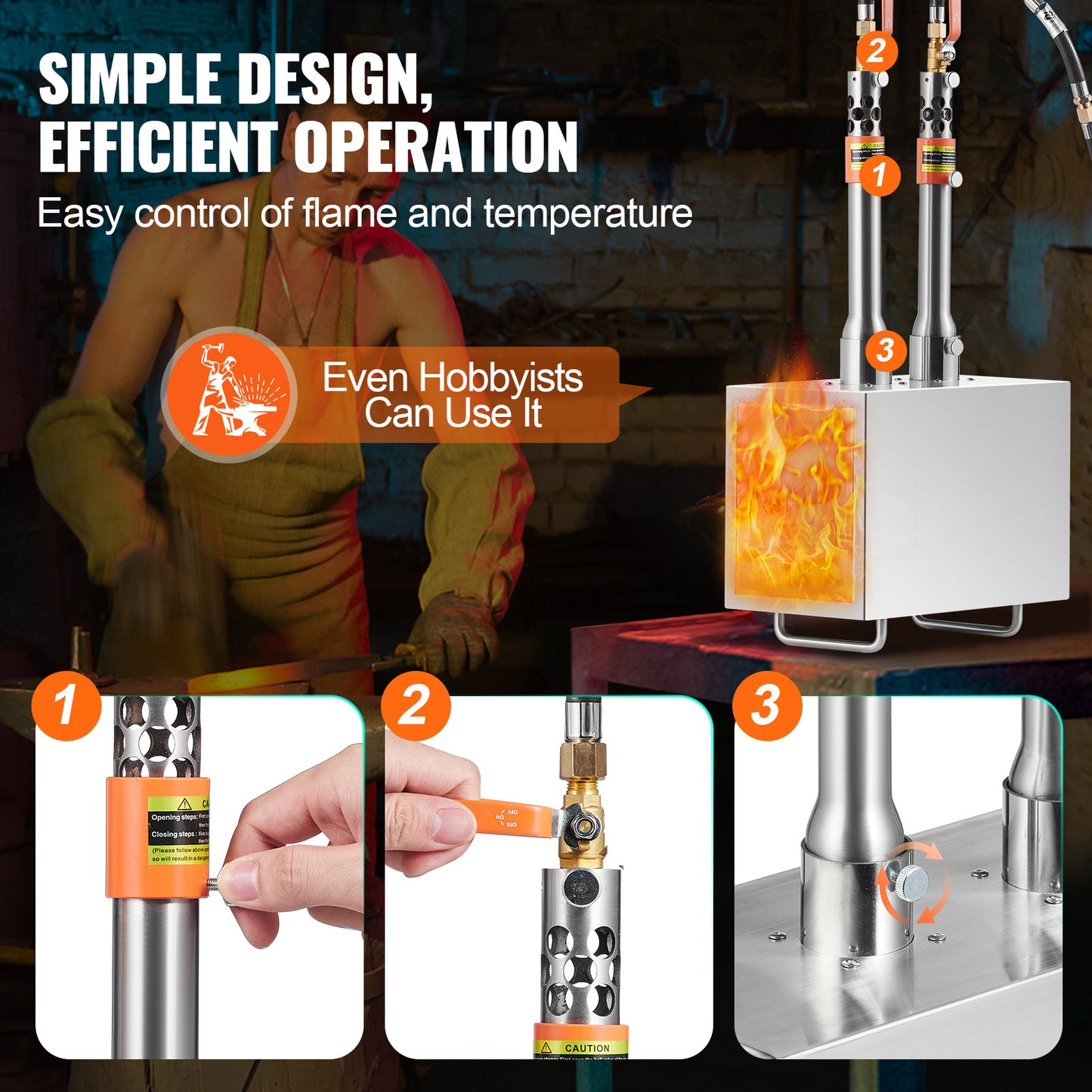 VEVOR Portable Propane Forge 1 Burner/2 Burner/3 Burner Farrier Forge 2600℉ Knife Metal Square