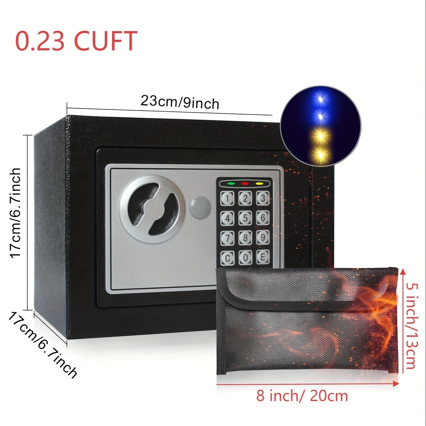 HOMEYUER Safe Box with 4pcs LED Sensor Light, Hidden Safe Box with Key & Digital Lock