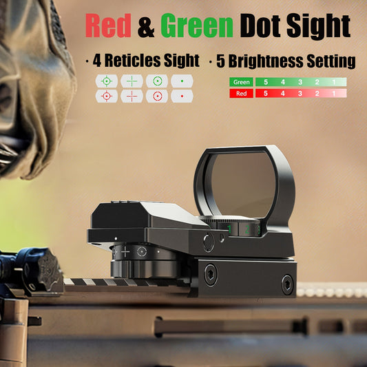 1X22X33 Red/Green Dot Gun Sight with 20mm Rail - Tactical Red Dot Sight, 4 Reticle Patterns