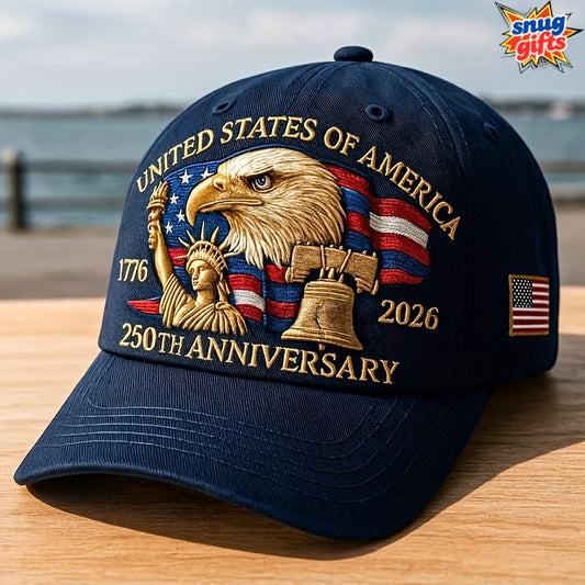 Patriotic Baseball Cap - United States 250th Anniversary Eagle Design - Adjustable Snapback, Lightweight & Comfortable - 250th Birthday of America with Eagle & 1776-2026 Years - Unisex Commemorative Gift for Veterans, History