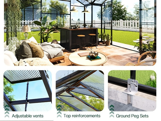 12x10x8 FT Chalet Greenhouse With Quick-Connect Fittings, Greenhouses With 2 Vents