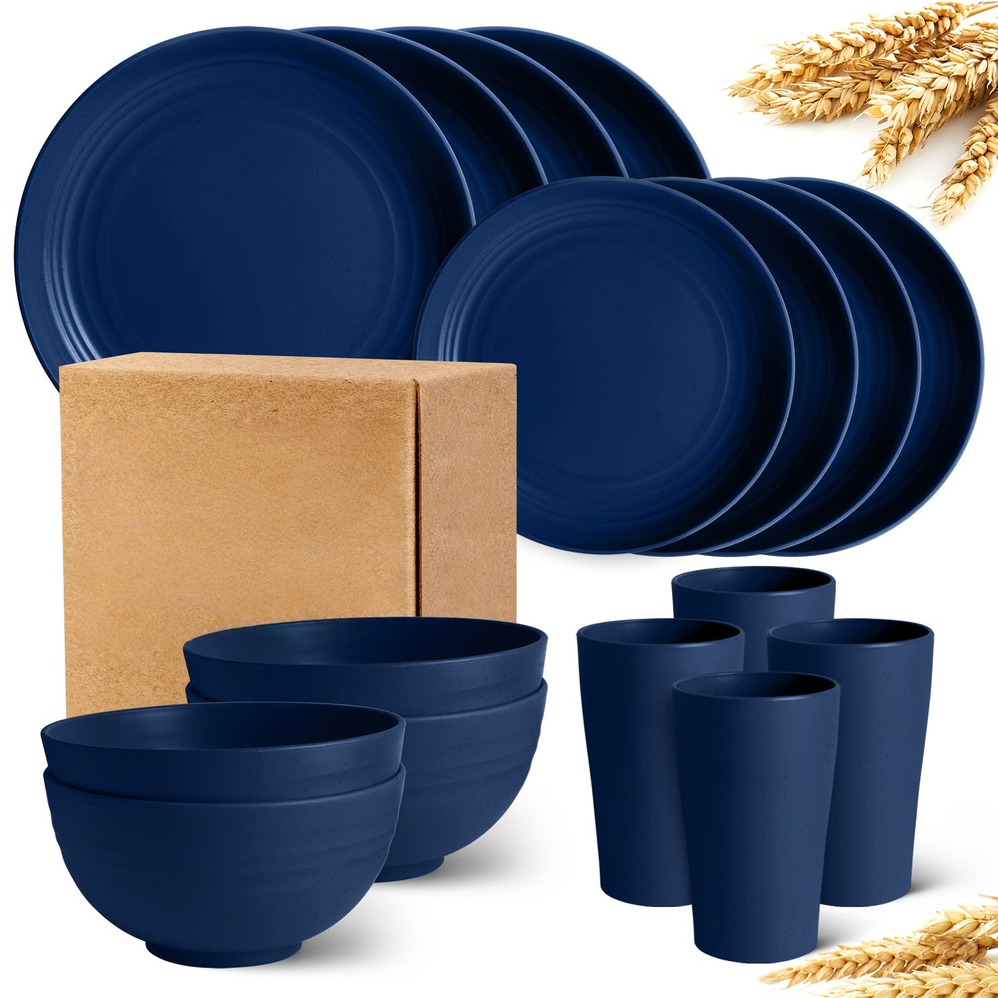 16/17/32pcs Kitchen Dinnerware Set Made from Wheat Straw, 4 Or 8 People. Unbreakable Modern Dishes