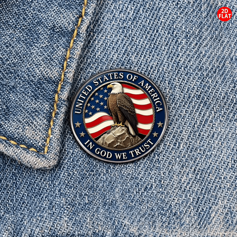 2D Flat - 2DFLAT 1pc Patriotic Eagle & 50-Star Brooch - Vintage-Inspired Stainless Steel Badge with Eagle & Stars Design, Durable & Stylish for Clothes, Backpacks