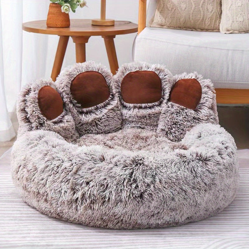 Cute Bear Paw Shape Plush Dog Bed & Cat Bed