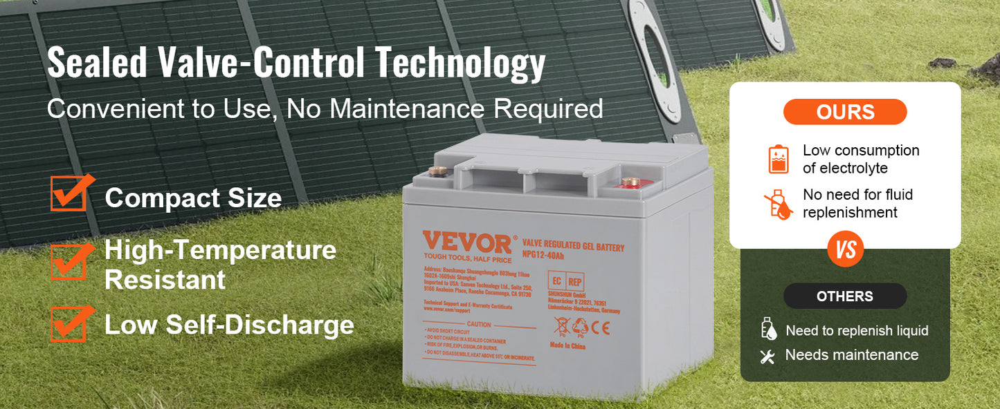 VEVOR Deep Cycle Battery 12V 40/100/200 AH AGM Marine Rechargeable 400A/800A/1400A Discharge Current