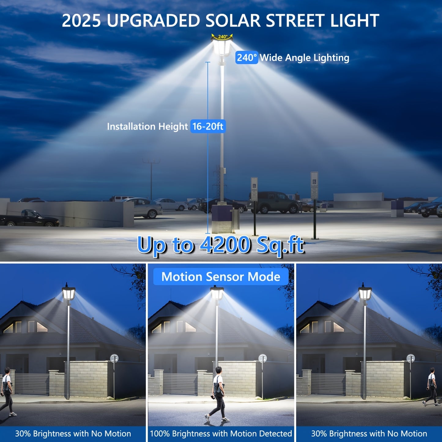 Adewalk 2 Pack Solar Street Light, Commercial Solar Street Lights Outdoor Dusk/Dawn/Motion Sensor