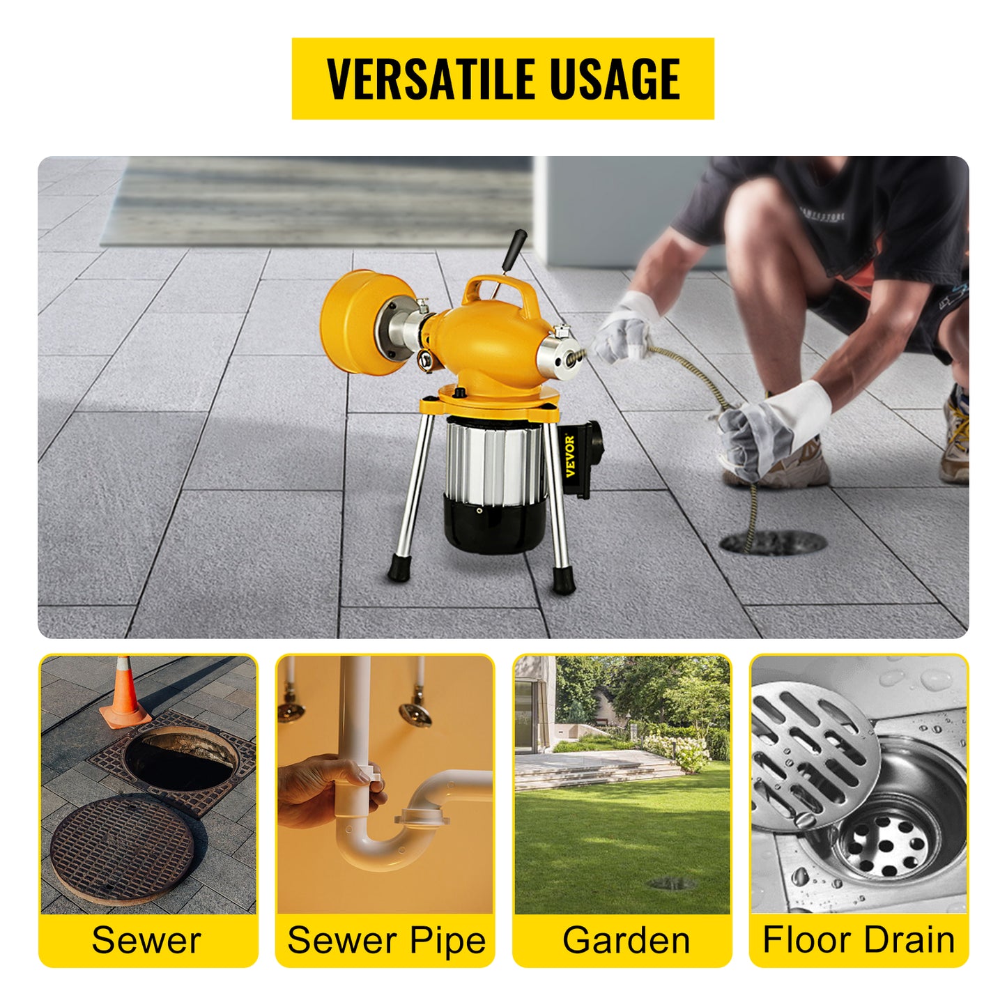 VEVOR Professional Dredge Machine 400W Electric Pipe Plunger Household Sink Sewer Toilet Blockage