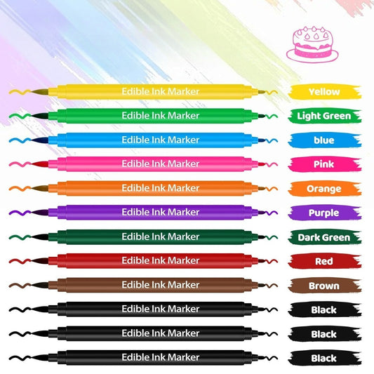 12pcs Food Grade Color Pens, Cookie Cake Coloring Markers, Double-Sided Food Grade Pens