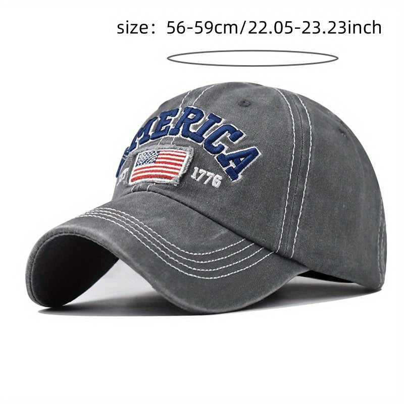 [Vintage Baseball Cap] Adjustable Baseball Cap with American Flag Embroidery