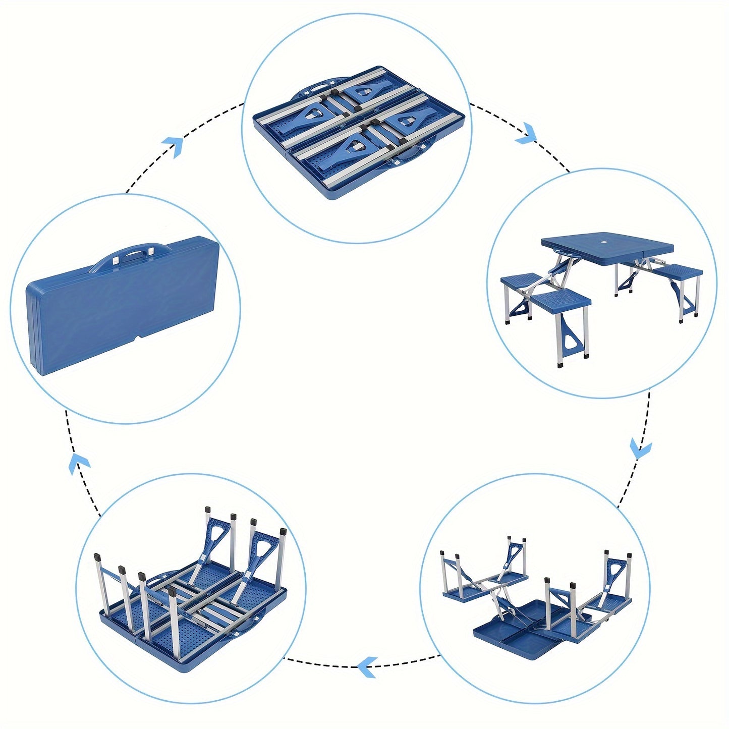 Blue Plastic Camping Table And Chair Set, Combined Table And Chair, 53.35*32.68*25.79inch, 110.23LB