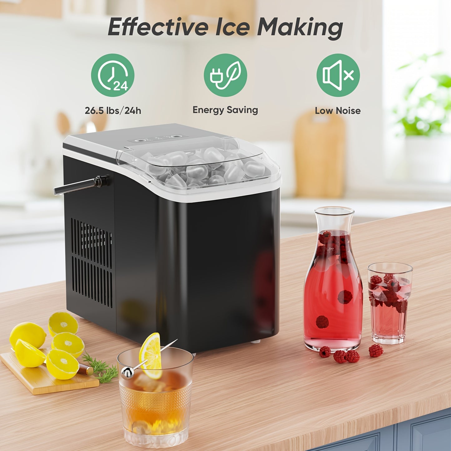 Portable Ice Maker Countertop w/Soft 9 Ice Cubes in 6 Minutes, 26.5lbs/24Hrs, Self-Cleaning