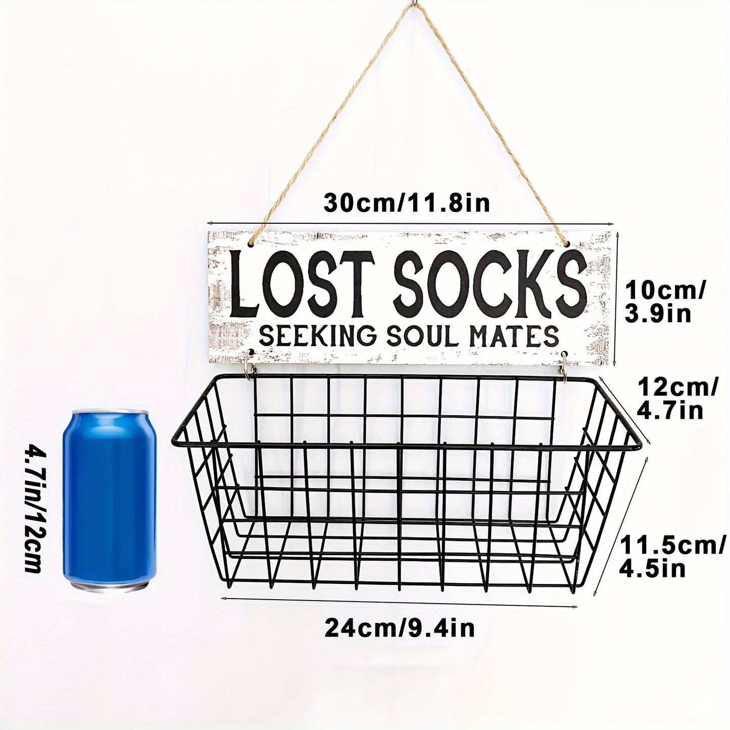 Wall-Mounted Lost Socks Organizer with Sign - Metal Laundry Basket for Easy Storage